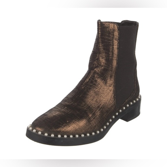 Stuart Weitzman Studded Bronze Ankle Boots Size 7 - Picture 2 of 8